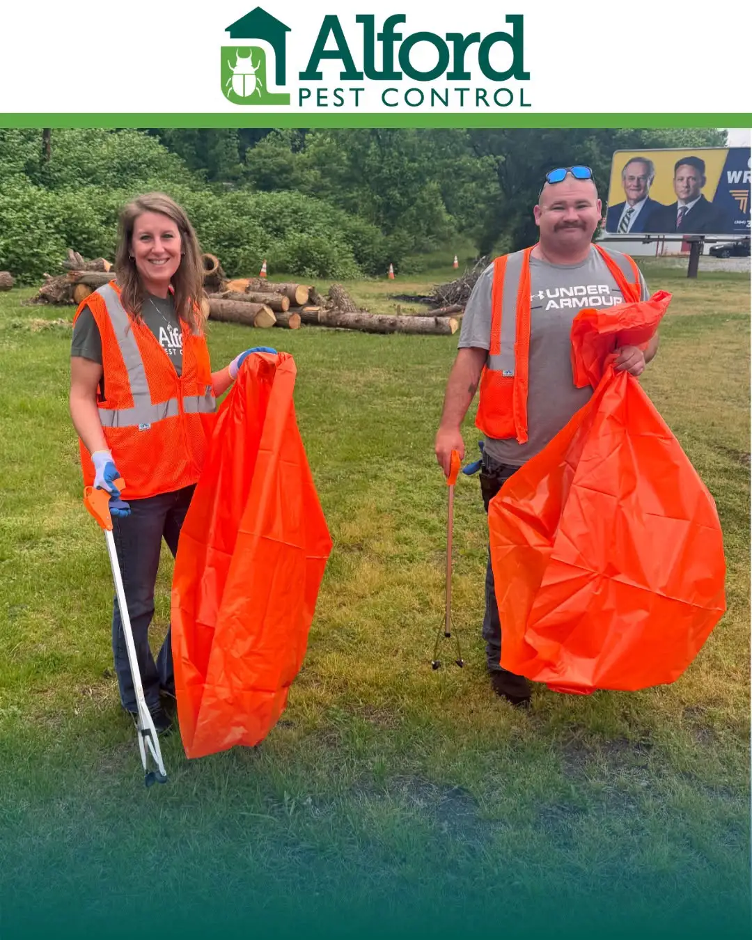 Alford team cleaning litter along the highway