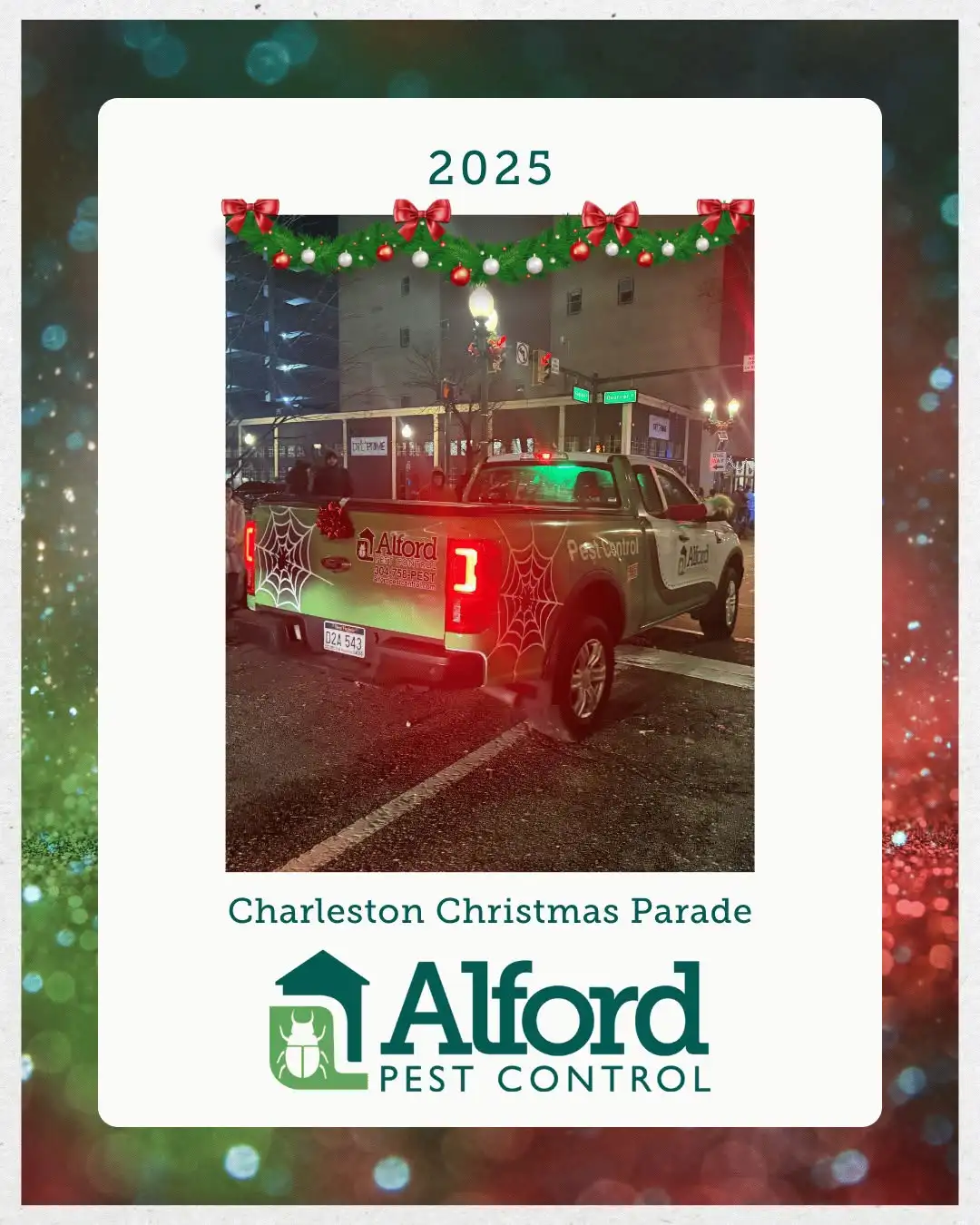 Alford truck in the 2025 Charleston Christmas Parade