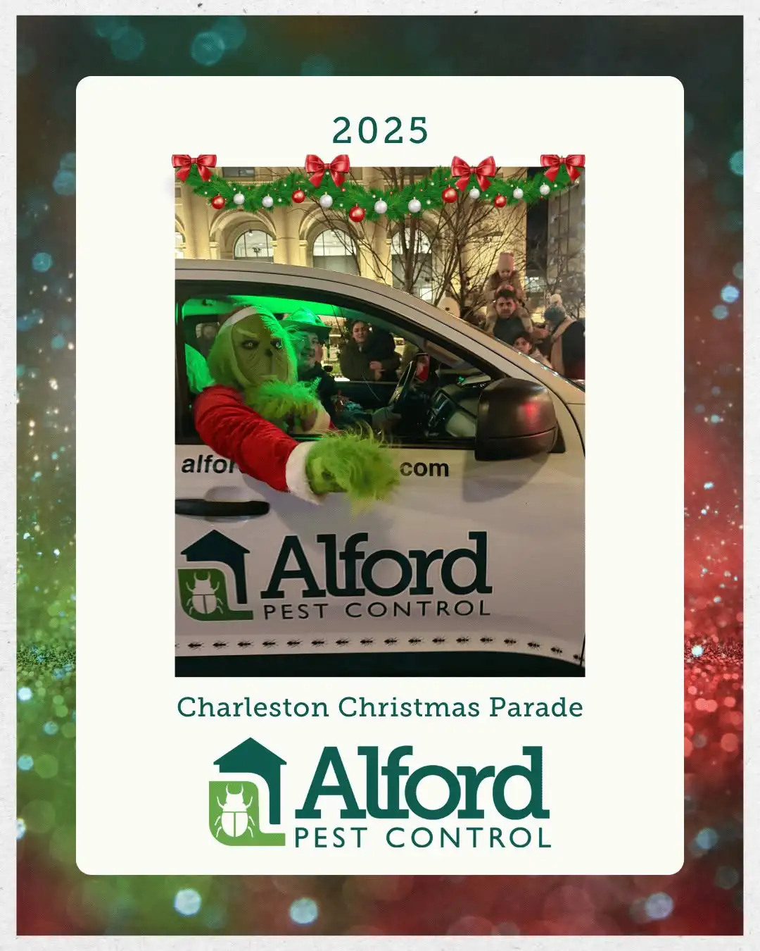 The Grinch riding with Alford at the 2025 Charleston Christmas Parade